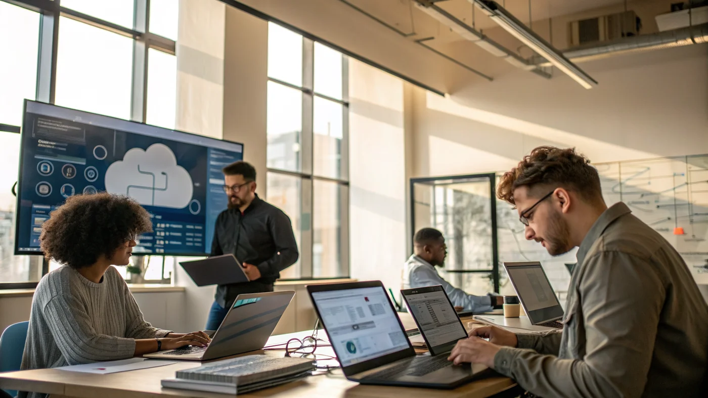 Équipe IT travaillant sur l'infrastructure cloud